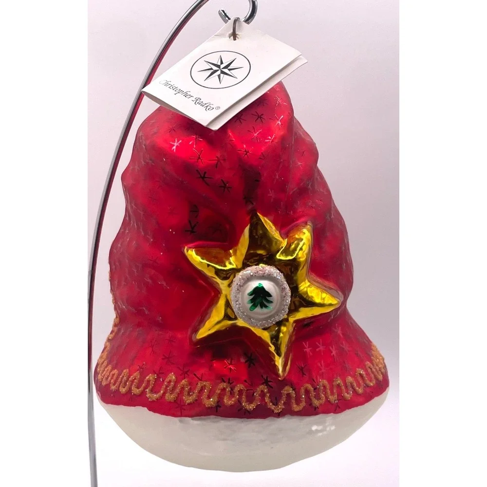 Christopher Radko JOLLY‎ ELF Ornament Santa Red Hooded Face star 6